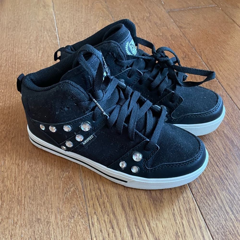 Kids Black Sneakers with Rhinestone Details